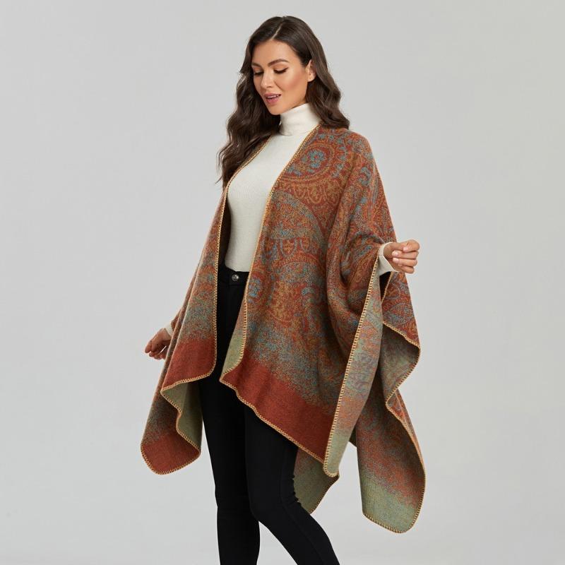 Ladies Scarf Autumn and Winter Thickened Shawl Retro Split Warm Cape Cape Travel Photo Outside