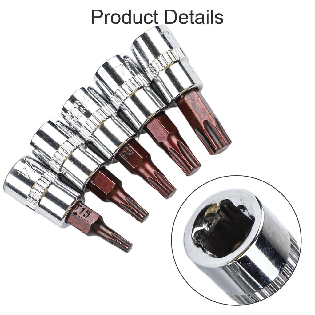 5 Pcs For Torx Screwdriver Bits 1/4 Inch Drive Socket Head Tools For T15 / For T20 / For T25 /ForT30 T40 Power Tool Accessories