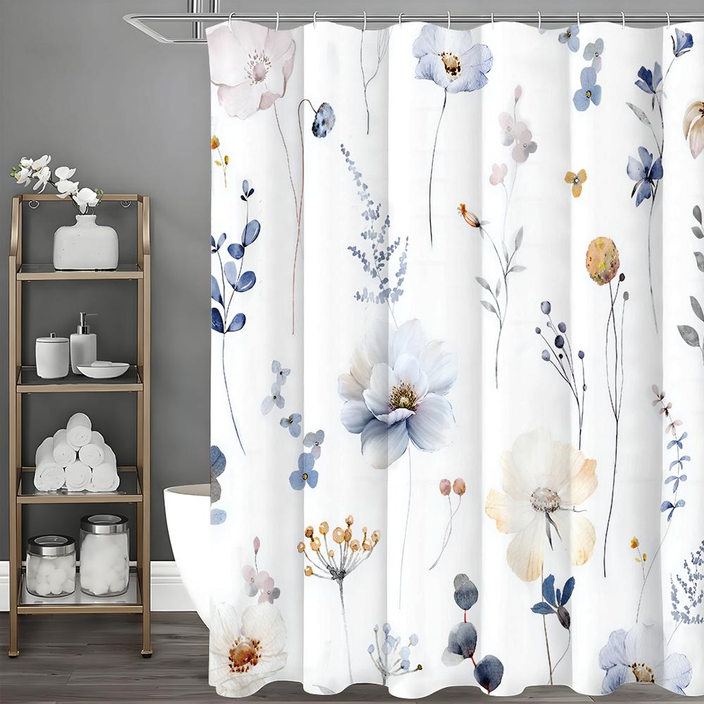 Spring Flower Plant Shower Curtain, Bathroom Decorative Shower Curtain, Waterproof Shower Curtain with Hooks