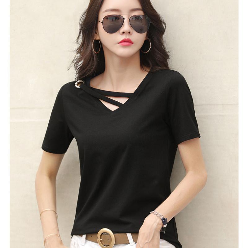 Short-sleeved Women's Summer White T-shirt Women's V-neck Loose Korean Version of The Top Casual InsT Shirt Trend