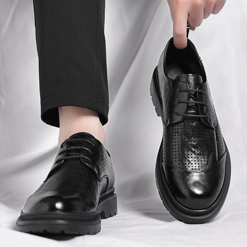 

Модные однотонные мужские мокасины с полым ремешком, дизайнерские новые деловые туфли на толстой подошве без застежек, повседневные кожаные мужские туфли 38