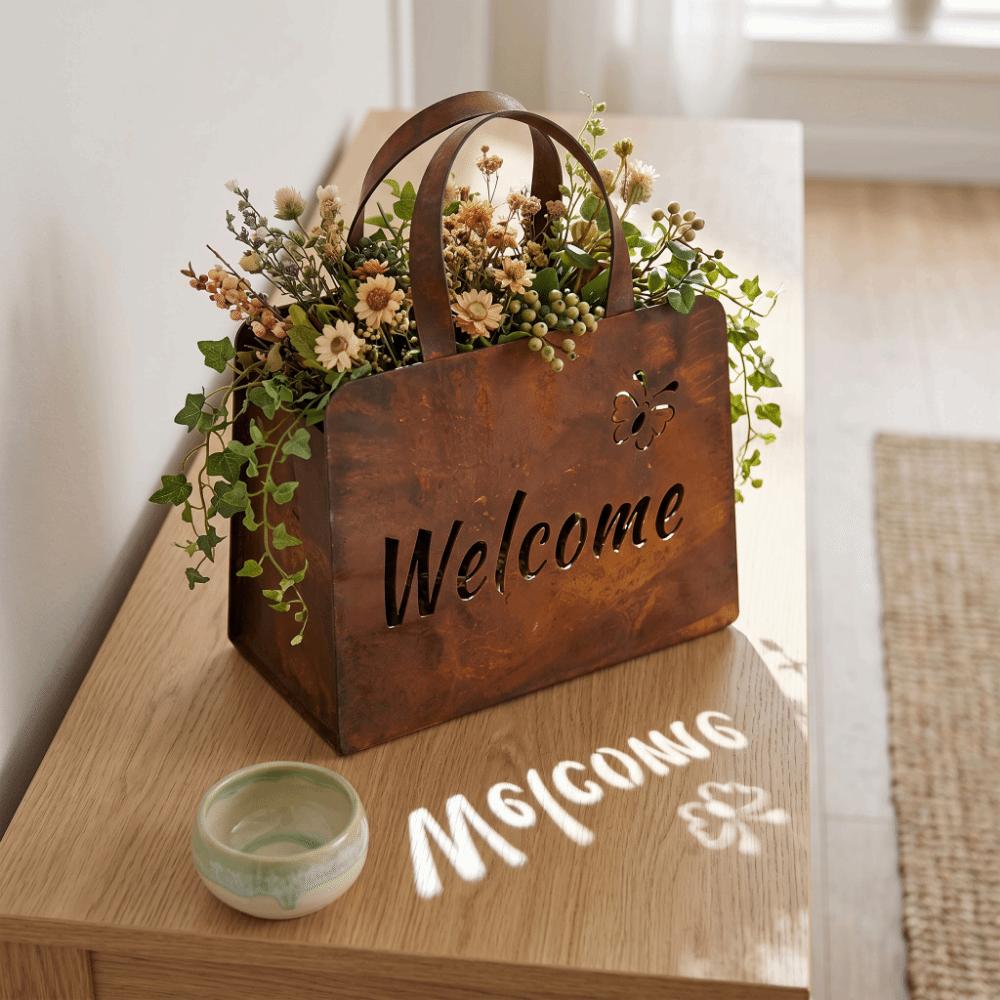 Vintage Wedding Signage Handbag Shaped Metal Hanging Planter Welcome Sign Front Door