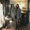 Chic Women’s Houndstooth Mid-Length Wool Coat Suit Jacket