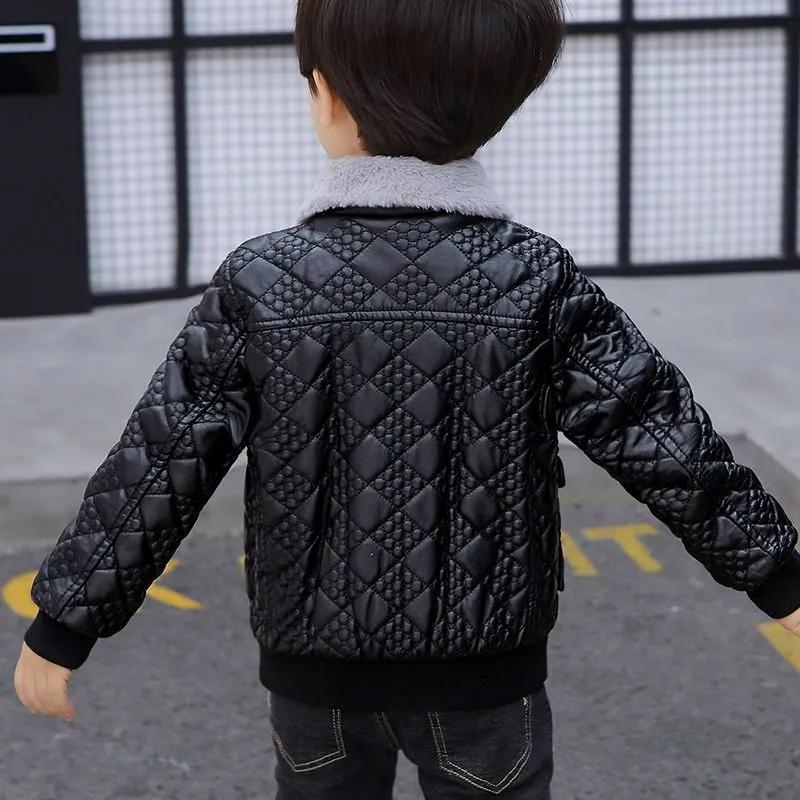Boys Boys Plus Velvet Thick Leather Jacket Outer Jacket