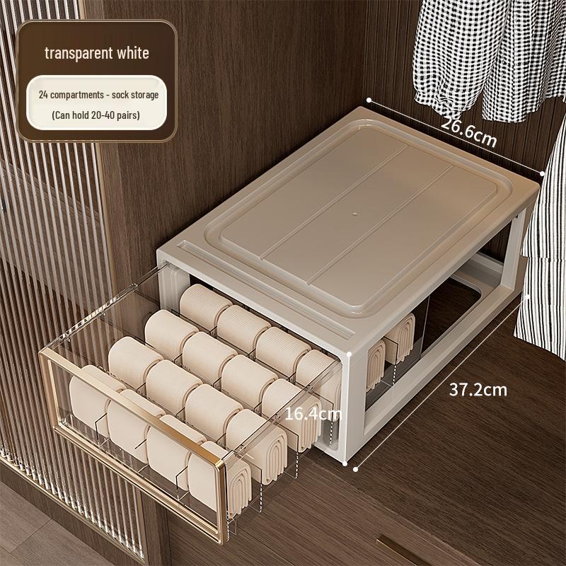 Transparent Plastic Underwear and Socks Drawer Organizer for Bedroom Wardrobe - Three-in-One Pull-Out Storage Box