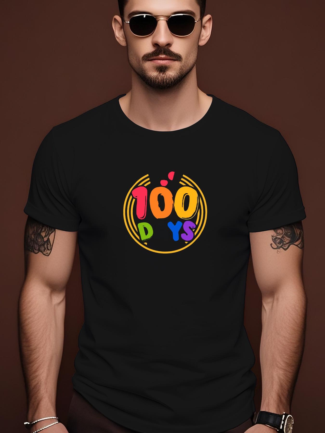 100 Days Graphic Cotton Tshirt - Casual Crew Neck L