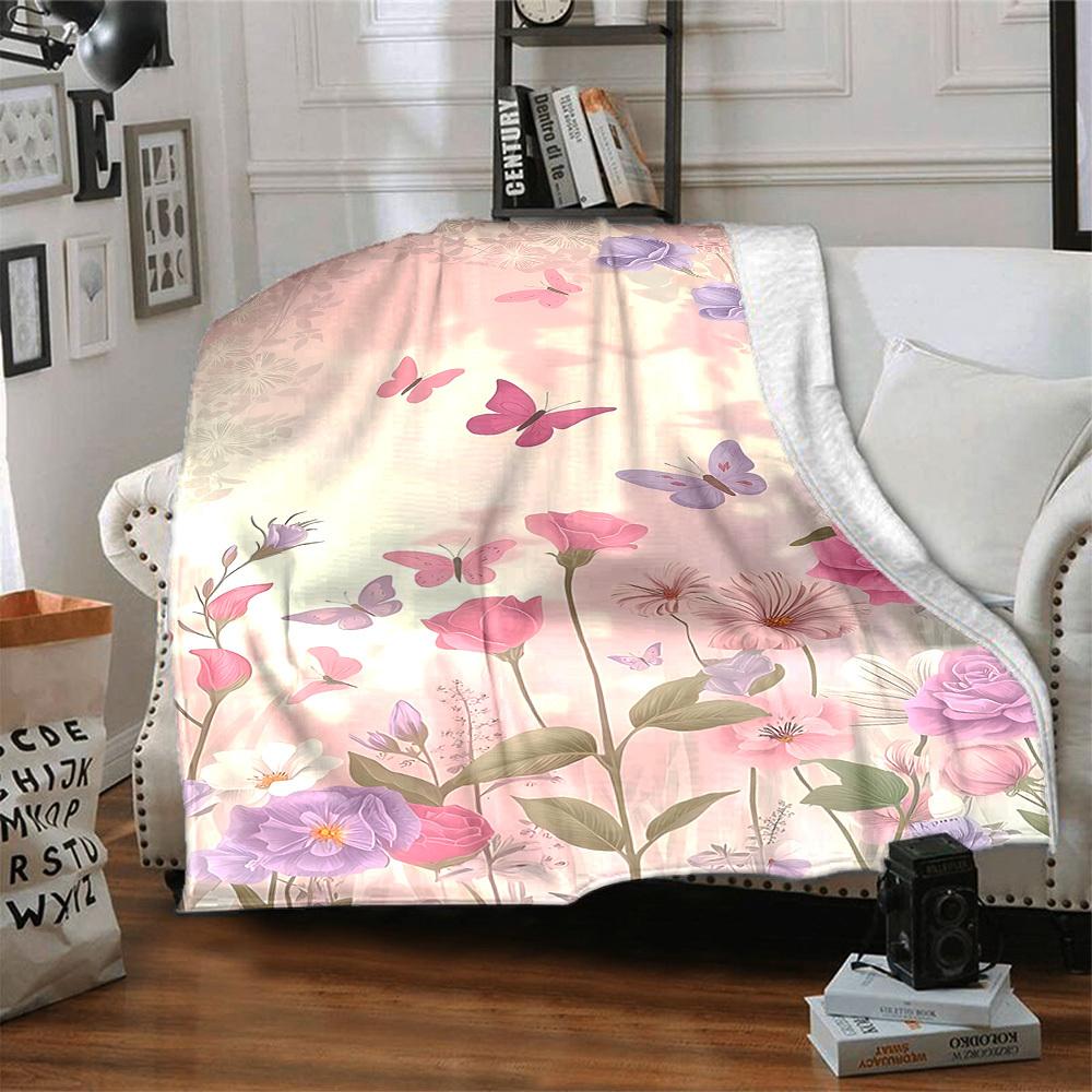 1pc Floral Butterflies Lightweight Flannel Blanket, Comfortable and Warm Blanket, for Office and Camping Sofa Bed, Livingroom176