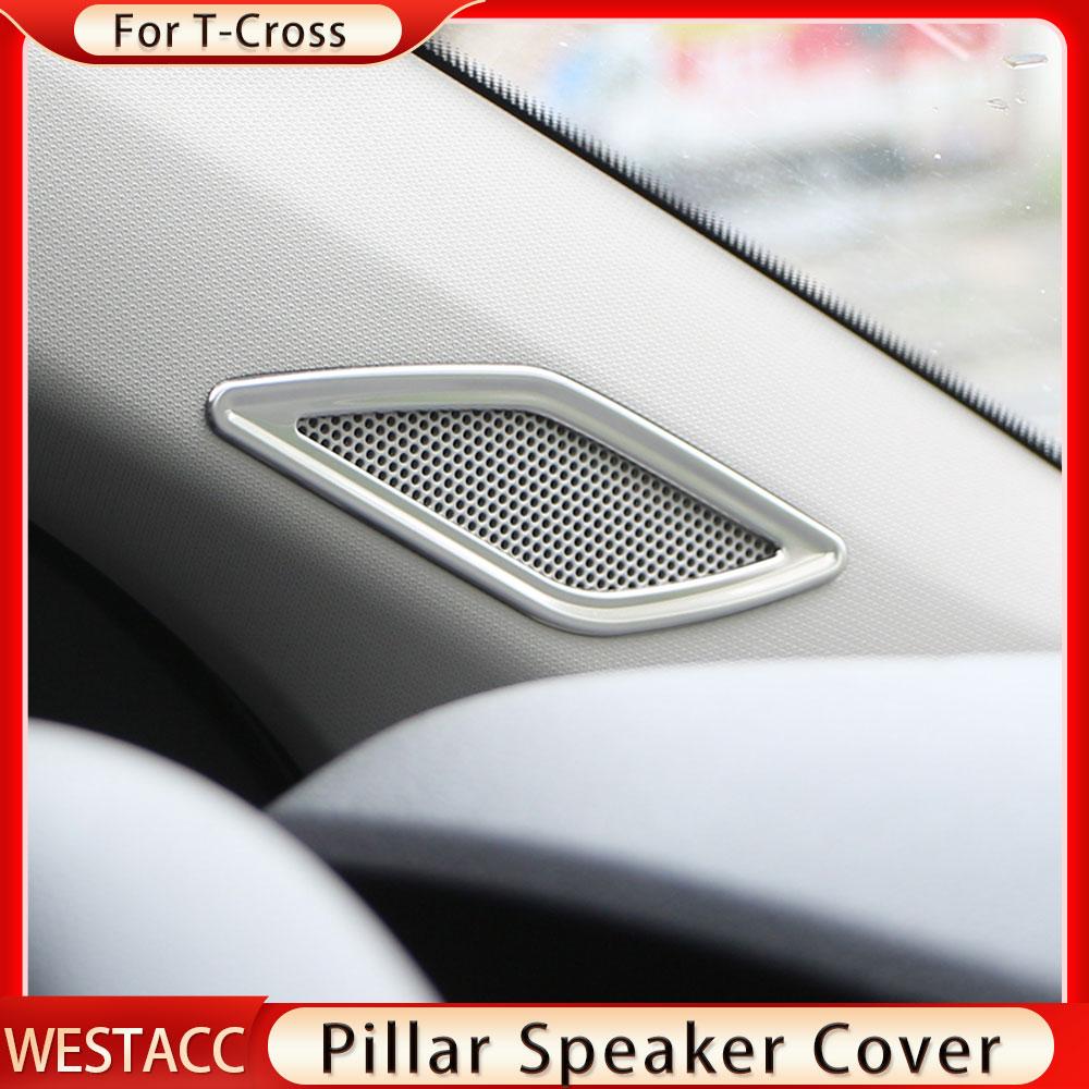 2 Stück Edelstahl Auto Front Säule Lautsprecher Abdeckung Ring Aufkleber für VW Volkswagen Tcross T-cross 2018 - 2023