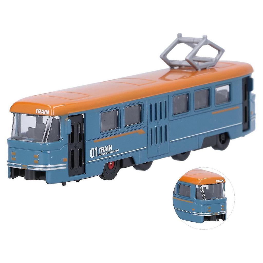 Blue Kids Alloy Trolley Bus Toy - Simulation Pull Back Model for Decoration and Birthday Gift