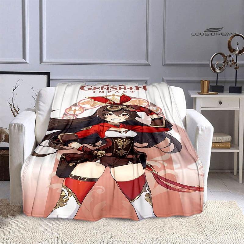 Deka Genshin s kresleným potiskem flanelová měkká a pohodlná deka rozkládací pohovka, kterou musíte mít jako dárek k narozeninám