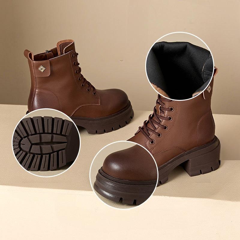 Thick-soled Shoes High-heeled Boots Versatile Summer Boots for Women Round-toed Ankle Boots and Chunk-heeled Boots