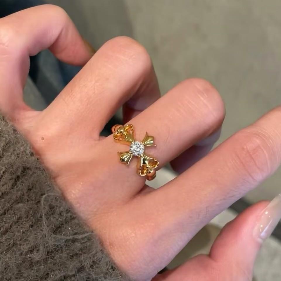 Iris Cross Double-sided Ring Niche Design Personality Temperament Versatile Ring no. 6 золотой