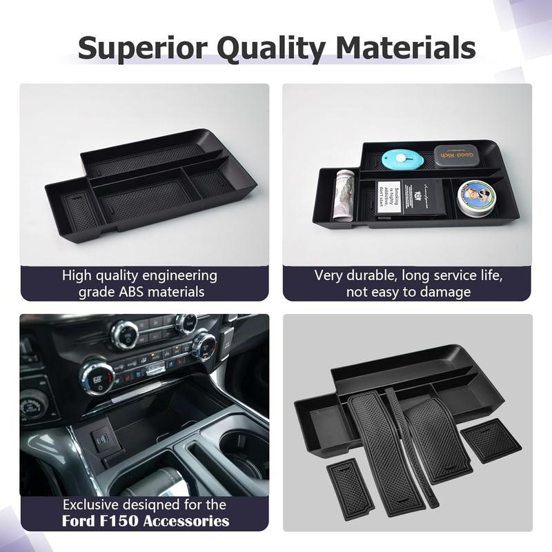 Middle Center Console Organizer Tray for Ford F150 2024 2025 & Lightning XLT -2025 Secret Pocket Lid Car Box