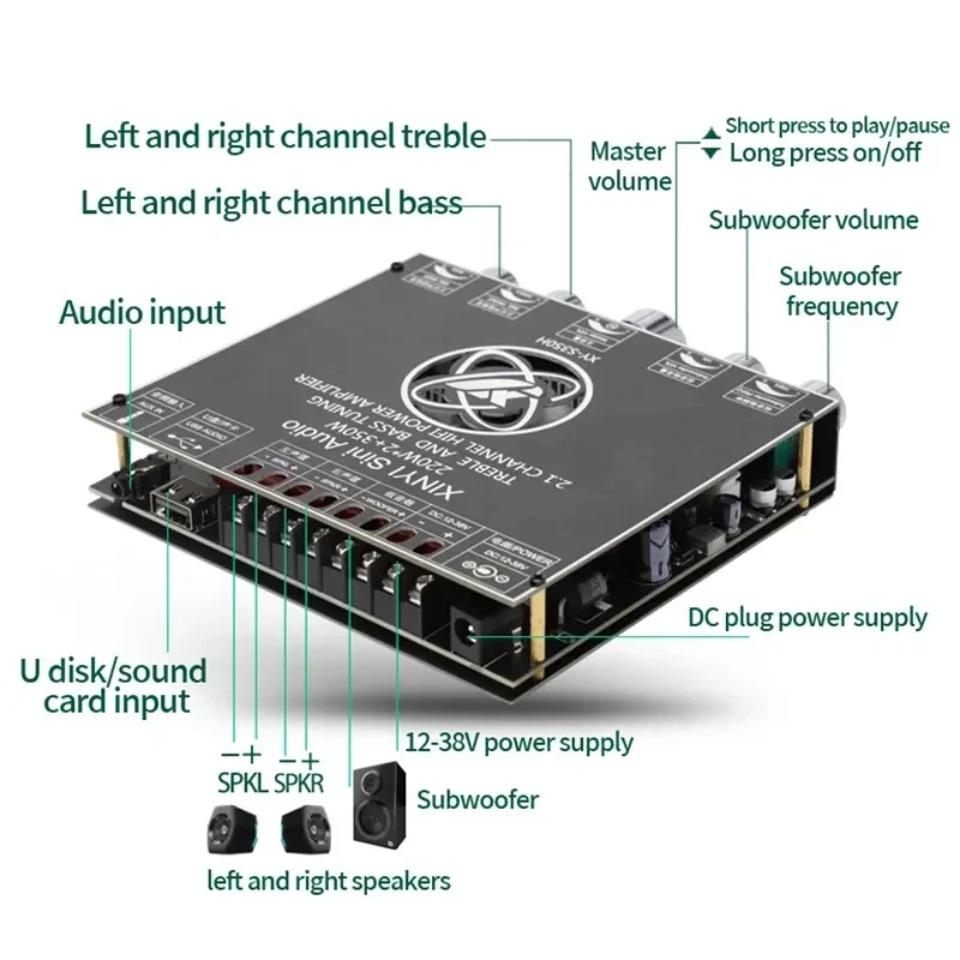 S350H TPA3251D2 Bluetooth 5.0 Amplifier Board 2.1 Channel Power Audio Stereo Subwoofer 220WX2+350W TREBLE Bass AMP