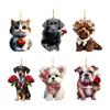 Cute Cat Dog Rose Pendants 2D Acrylic Keychain Novel Pet Themed Charm for Car Mirror Bag Home Festive Decoration