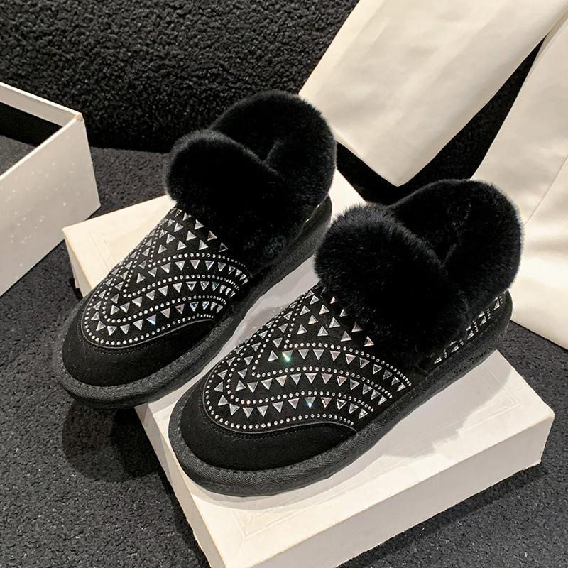 Fashion Women's Fashion Flat Shoes Winter New Round Head Suede Rhinestone Anti-slip Wear-resistant Snow Boots
