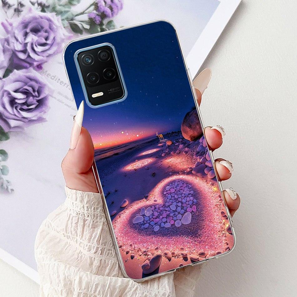 Pro telefon Realme 8 5G RMX3241 Pouzdro na telefon Realme8 5G Elegantní Květinový Potisk Kočky Měkký Silikon Průhledné TPU Pouzdra