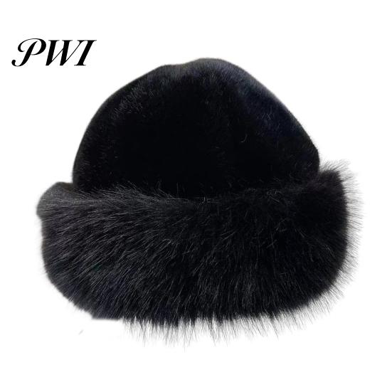 Protective Hairstyle Hat Women Winter Thick Plush Faux Fur Heat Retention Windproof Mongolia Style Knit Cap Bucket Solid Color Outdoor Cycling Skiing