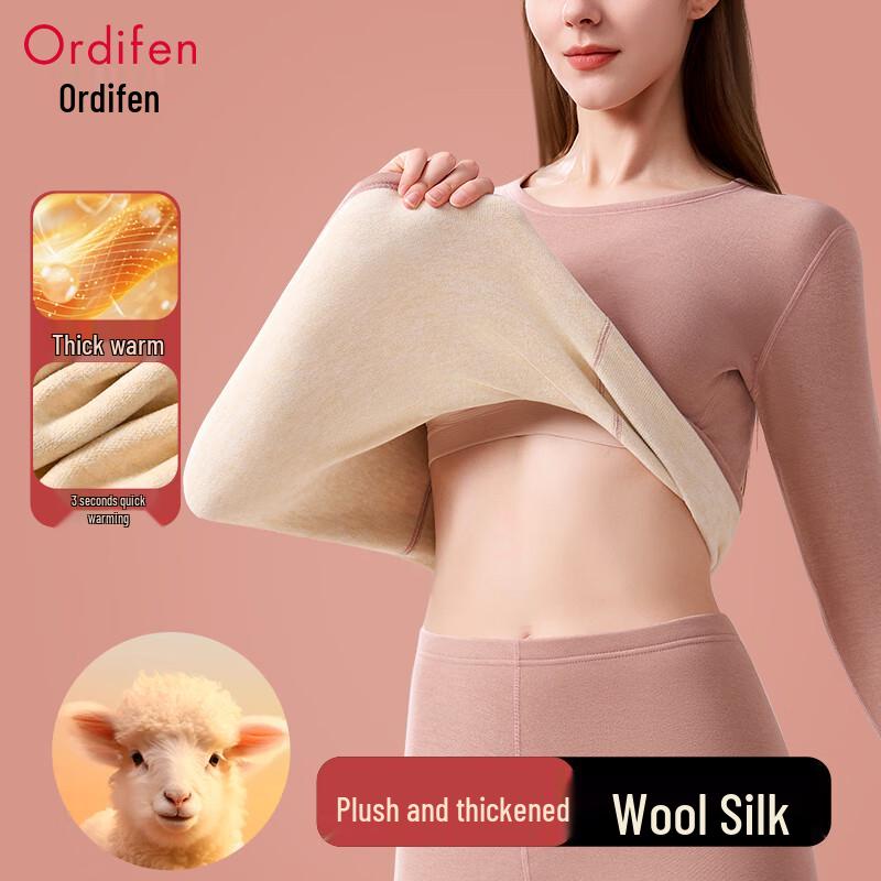 Oudifen Women's Thickened Wool Silk Thermal Underwear Set