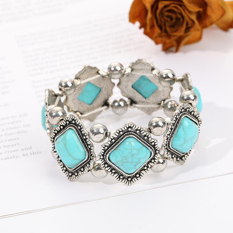 Retro Bohemian Natural Turquoise Cuff Bracelet Ethnic Style Vacation Casual Travel Accessories For Women Boho Exquisite Accessories