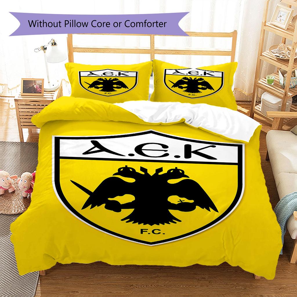 AEK Athens F.C Pattern Bedding,Quilt Set Quilt Cover Pillowcase Home Birthday Gift(1 * Duvet Cover + 2 * Pillowcase, Without Core)