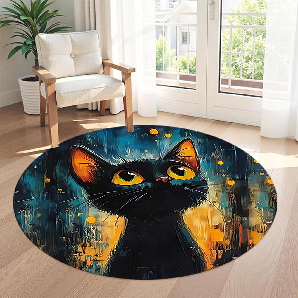 Cat Round Office Rug Perfect for Living Rooms Hallway Balcony Playrooms Anti-slip Round Rug Anime Office Decor