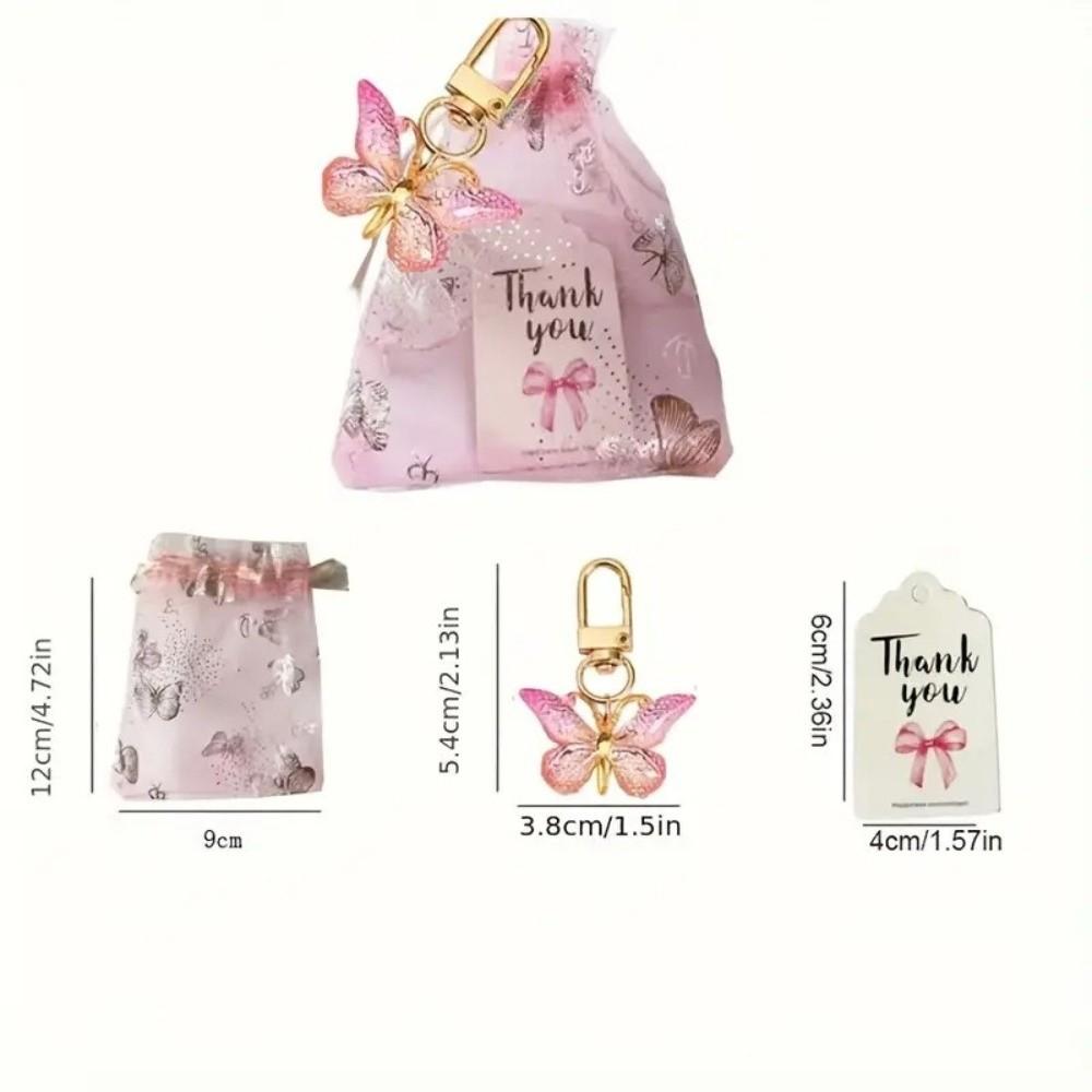 6Set/Pack Gradient Design Butterfly Keychain Gift Set Brown Cards Party Gift Bag Organza Drawstring Bags Party Favor