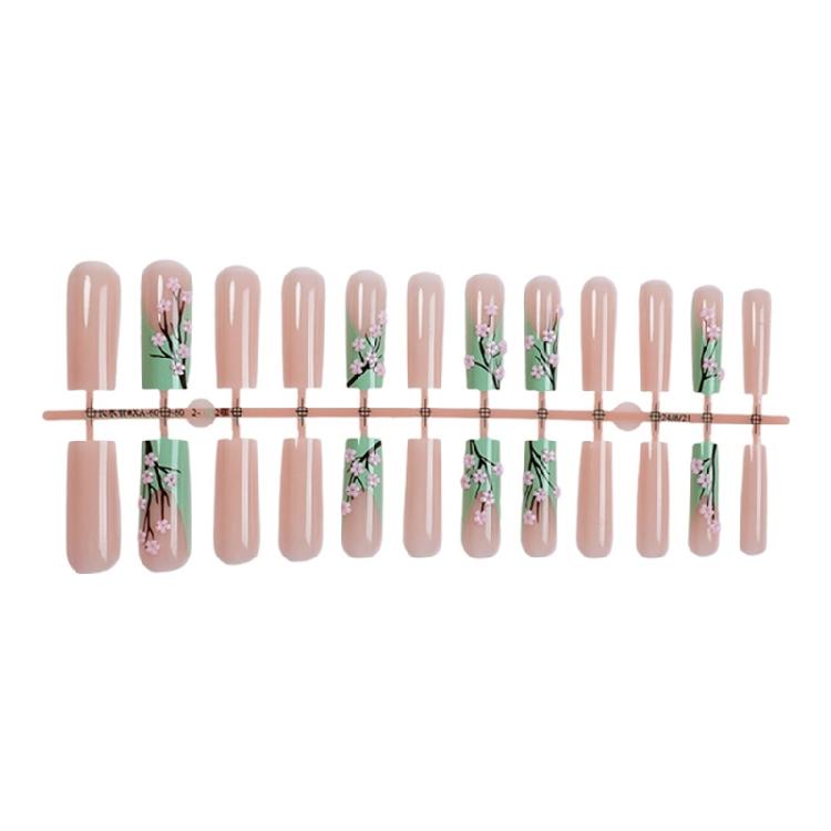 24pcs Floral Pattern Nail Art Set Long Square Press on Nail Acrylic False Nail For Daily Commute Or Special Occasion