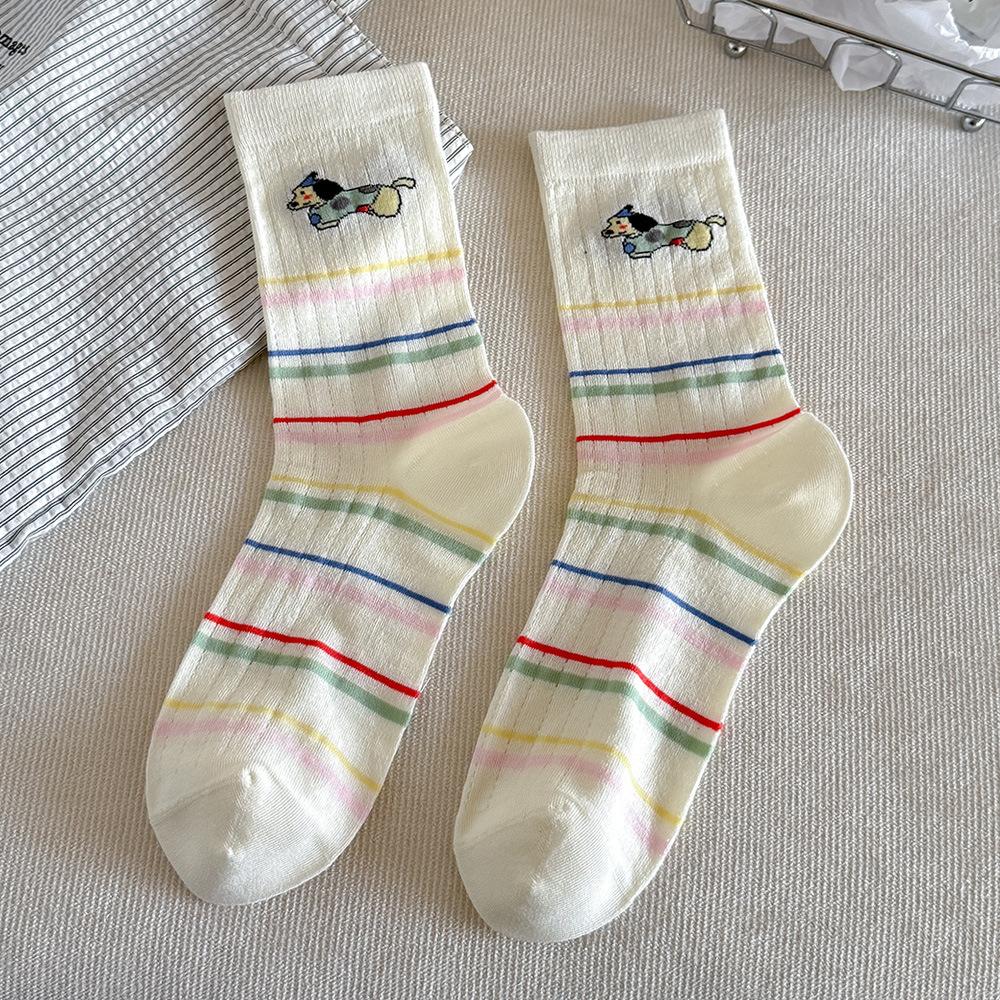 Summer Lightweight Breathable Socks - Netted Ankle-length Socks, Colorful Cartoon-style Pile-up Socks, No Ribbed Stripes, Frilled Edges Socks