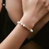 Gold Plated Pearl Bead & Irregular Metal Bar Bracelet With Extension Chain
