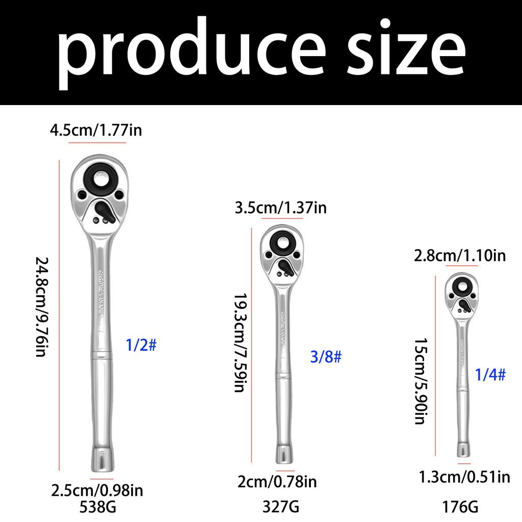 Multiple Size 1/2" 1/4" 3/8" Ratchet Spanner With Quick Directional Switching Suitable For Tight Space Mechanical Repair