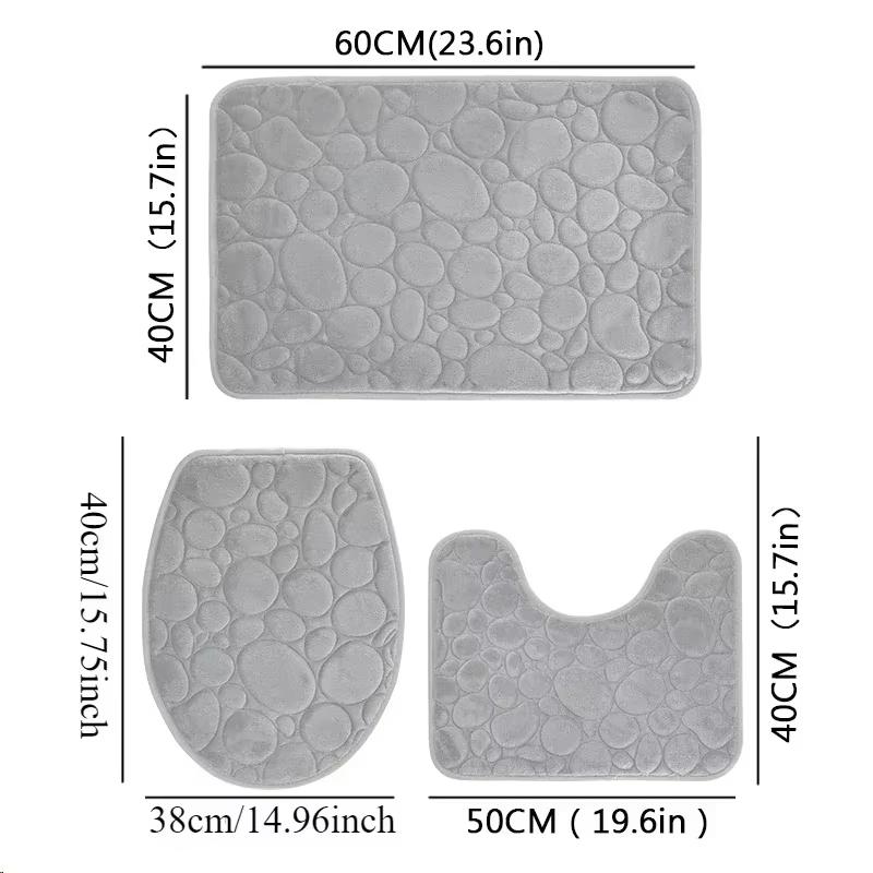 

3 шт./компл. Однотонный Простой Коврик для ванной Водопоглощающий и Нескользящий Коврик для пола Каменный узор, Удобный и Мягкий, Набор из трех предметов светло-серый