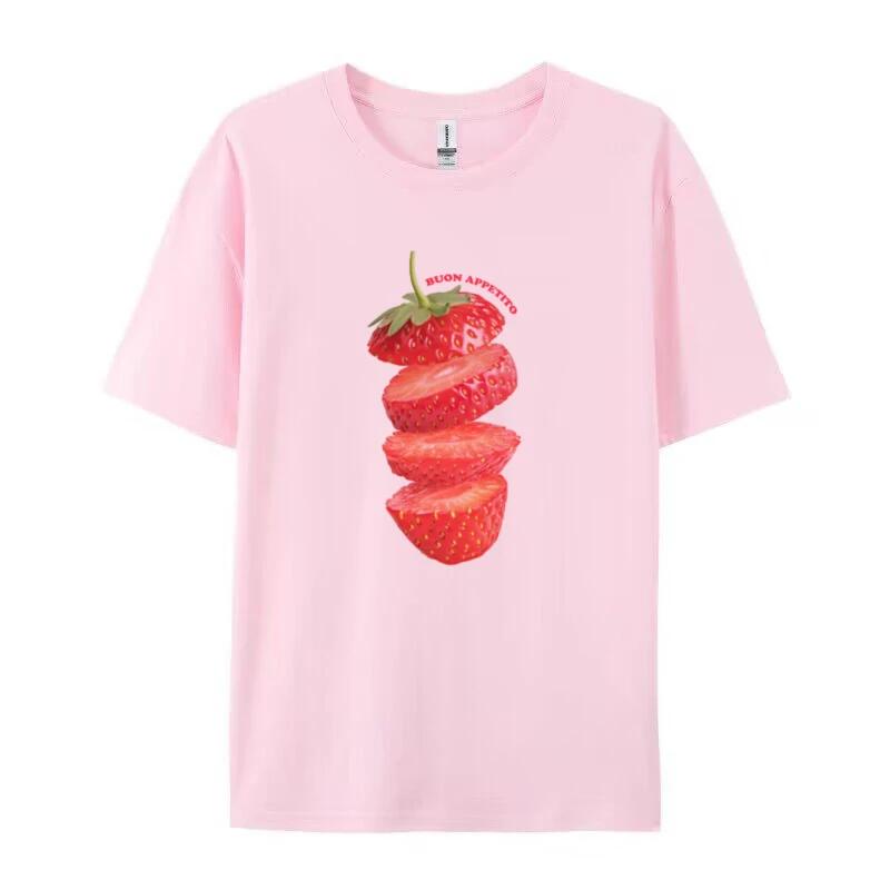 

FeUnisex Cute Strawberry T Shirt Grunge Y2k Aesthetic Fruit Graphic Tees Loose Vintage Streetwear Tops Women Cottagecore Clothes 4XL