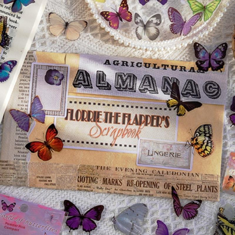 40Pcs/Pack Art Collage Junk  Diy Scrapbooking Butterfly Series Stickers Pet Waterproof Craft Aesthetics Decals Decor
