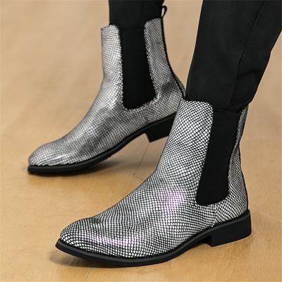 Wniter New Designer Fashion Gold Silver Slip On Chelsea Ankle Boots for Men Luxury Brand High Top Platform Shoes Zapatos Hombre