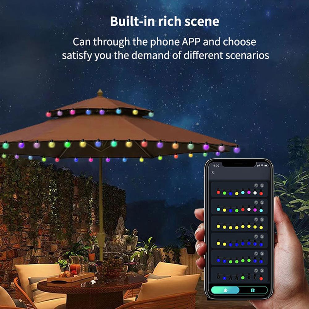 LED Smart Garden Lights String RGBIC Round Garland Light APP Dimmable Color Changing Waterproof Music for Christmas Yard Bedroom
