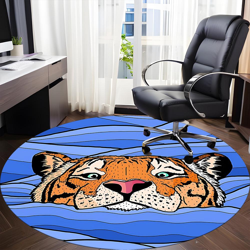 1pc Tiger Waves Office Round Area Rug, Indoor Mat Suitable For Office, Under Office Chairs Bedroom Living Room Home Decor, Room Deco