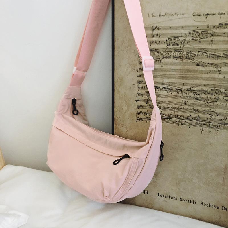 Casual crossbody bag girls lightweight shoulder canvas bag waterproof commuting solid color versatile nylon dumpling bag for men