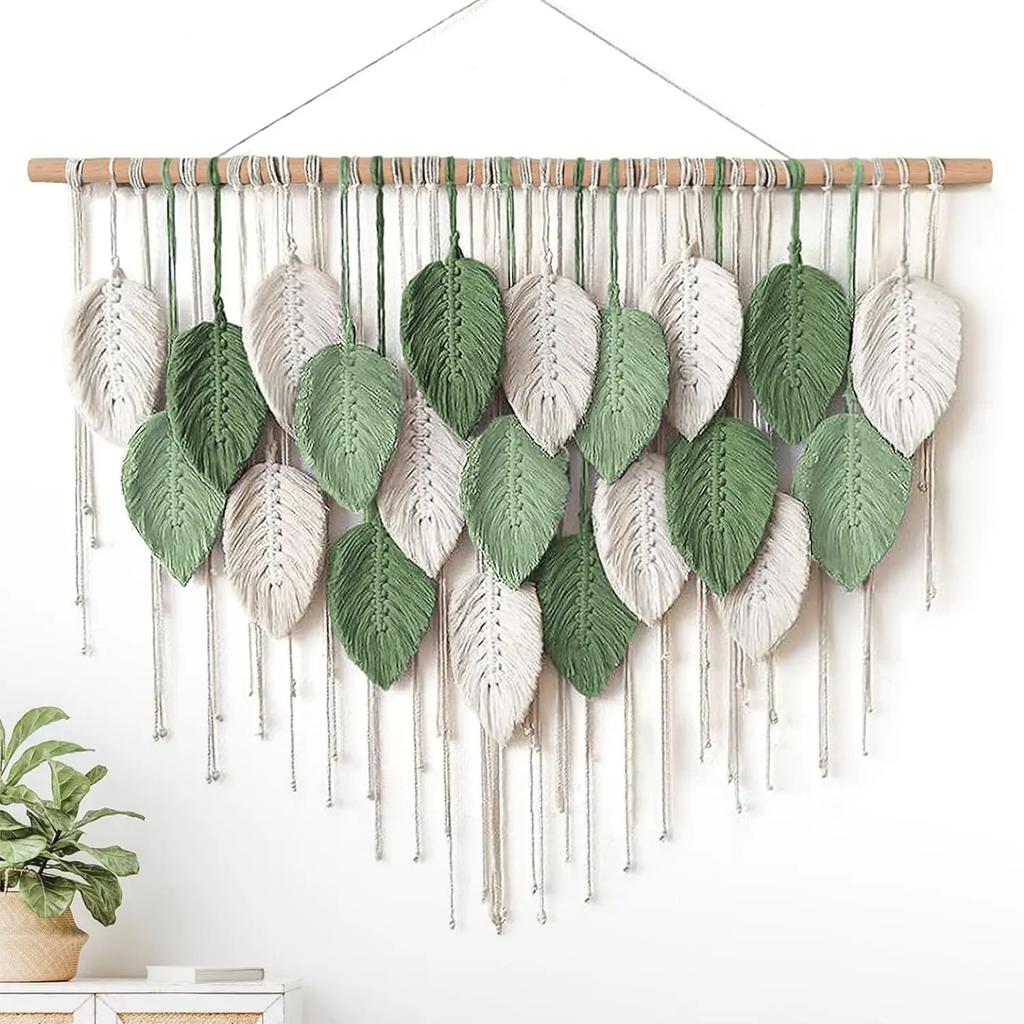 Bohemian Handmade Woven Tapestry Headboard Living Room Background Wall Decoration Colorful Leaf Decoration