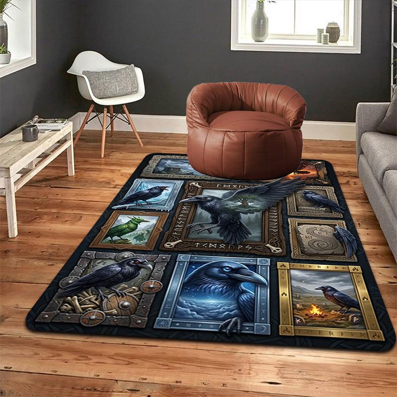 Raven Art Compilation Pattern Rug Floor Mat for Living Room or Bedroom Soft and Comfortable Carpet a Gift for Birthday and Holiday.