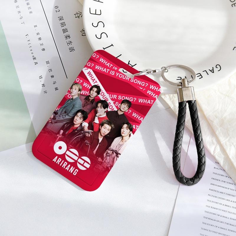 BTS Sliding Photocard Holder, Protective ID Badge Card Case with Braided Keychain Strap, Student Campus Bus Meal Card Protector Merch for ARMY