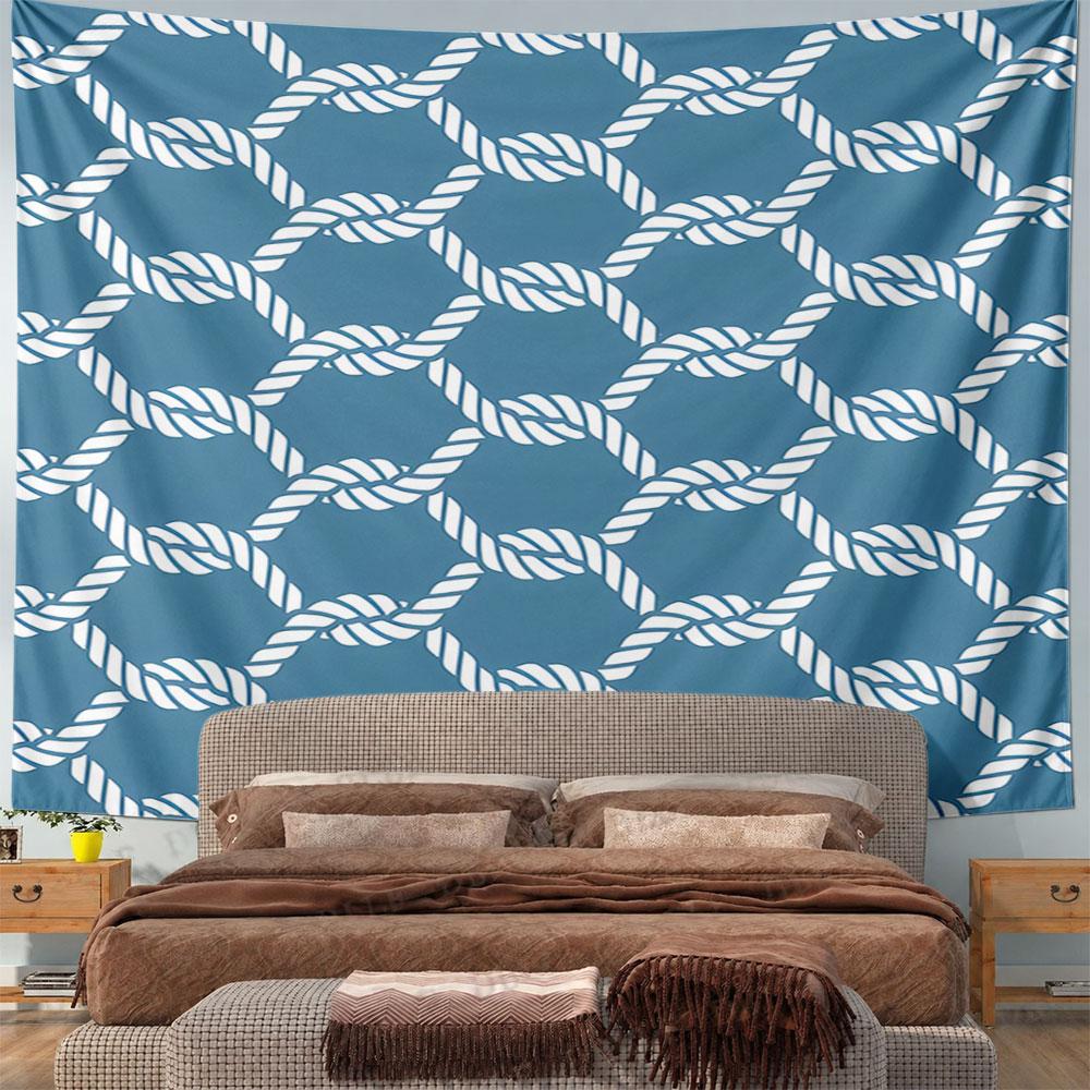 Nautical Rope Knot Pattern on Blue Pattern Wall Hanging Tapestry Decorative Tapestry Home Decor for Bedroom and Living Room