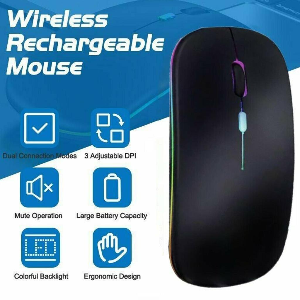 LED Wireless Mouse 2025 Slim Rechargeable Silent Mouse 2.4G Portable USB Optical Computer Mice with USB Receiver For Office Home