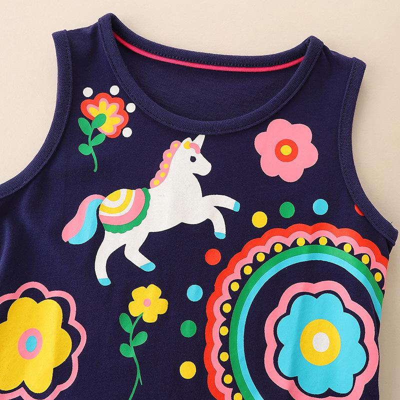 Summer European Style Girls' Knit Cotton Cartoon Princess Tank Dress