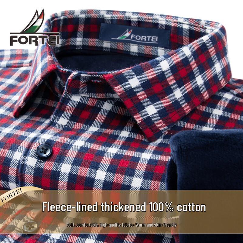 Men s High-End Double-Brushed Plaid Winter Shirt 40