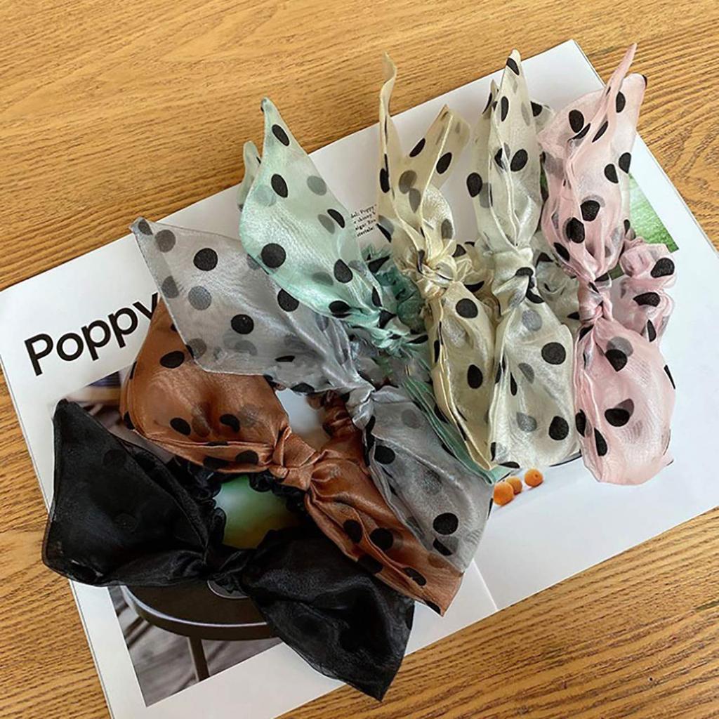 WHITE FANG Scrunchie Hair Tie with Polka Dot Stylish and Cute Hair Accessory for ZA073 Pattern, Women, (04 White)