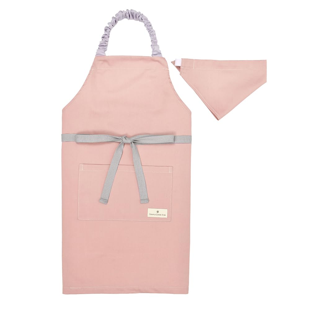 

COLORFUL CANDY STYLE Apron Dull Dull Triangle Scarf Elementary School Easy to Put On and Take N1256330 Children s (130~160cm) Plain, Rose, Girls, Set,