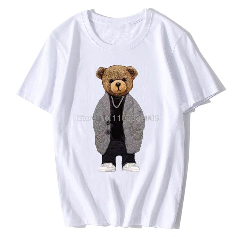 Summer Pure Cotton T-Shirt High Quality Men T Shirt Vintage Bear Print Men's Clothes Womens Fashion Streetwear Tees