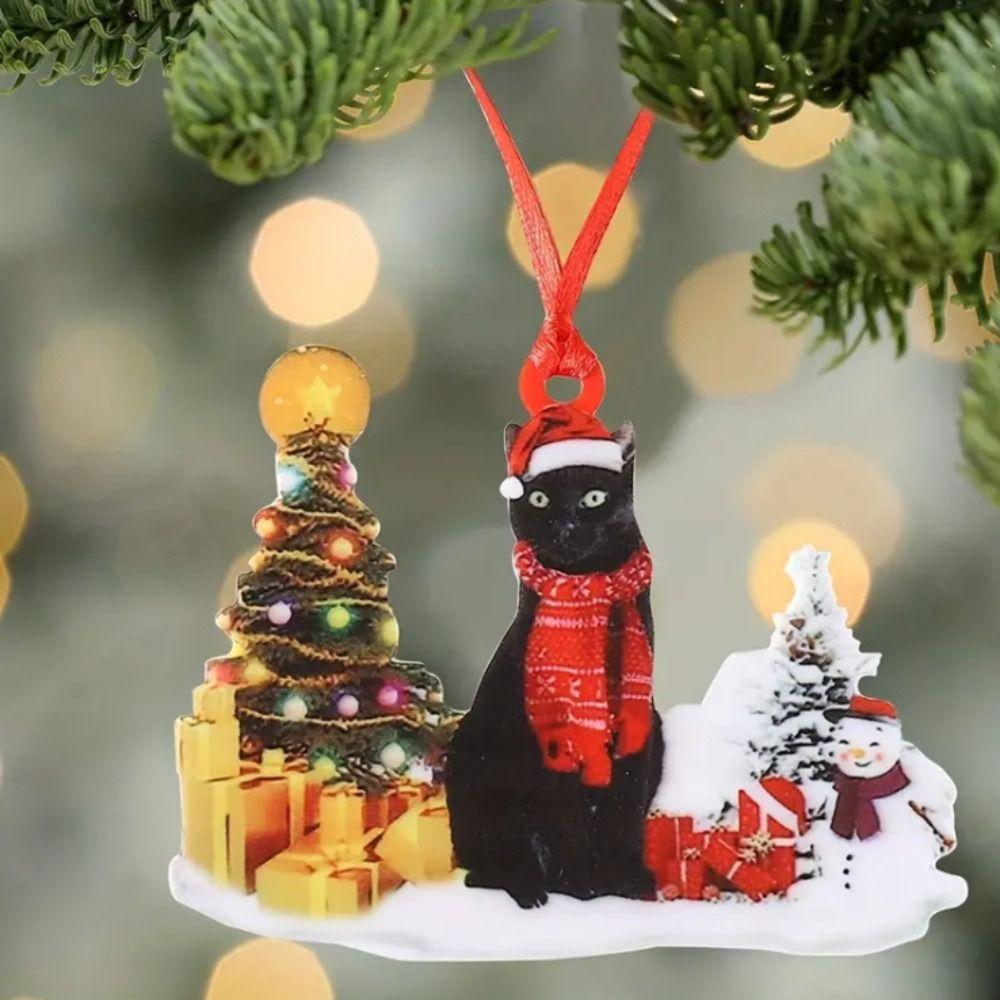 

Snowman and Cat Christmas Tree Hanging Ornament Wooden Christmas Decoration DIY Snowman and Cat