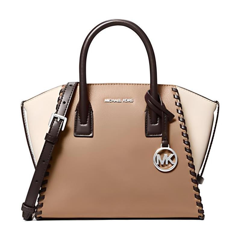 MICHAEL KORS Avril letter logo patchwork design leather handbag small women s khaki and beige бежевый